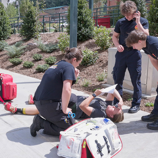 Students practicing a simulation exercise