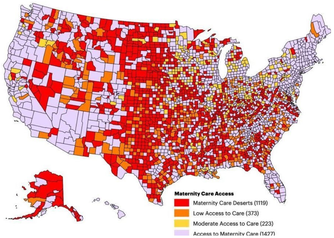 Obstetric Desert Map showing maternity care access across the US